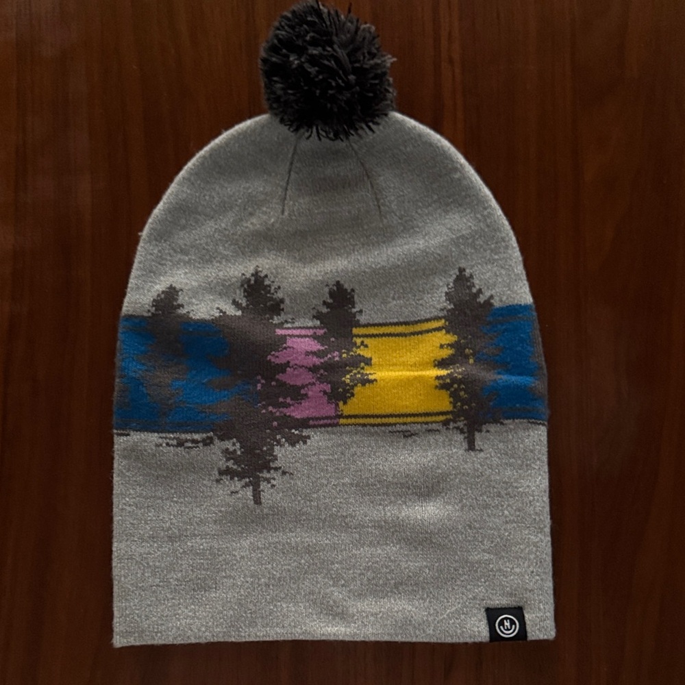 NEEF  Heather Gray Beanie with Colorful Tree Design